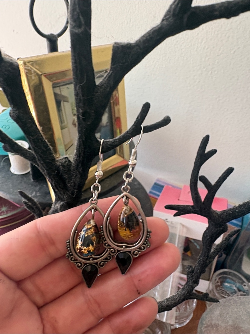 Amber Teardrop Dangle Earrings